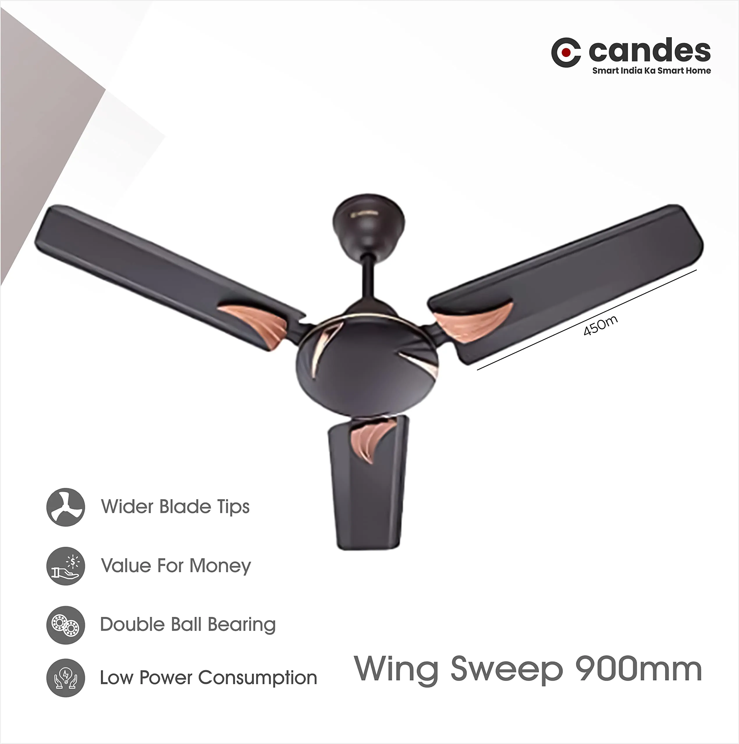 Candes Arena High Speed Anti-Dust Decorative 405 Rpm, 3 stars Rated Ceiling Fan 2 Yrs Warranty (900Mm, 36 Inch Coffee Brown) Pack Of 2