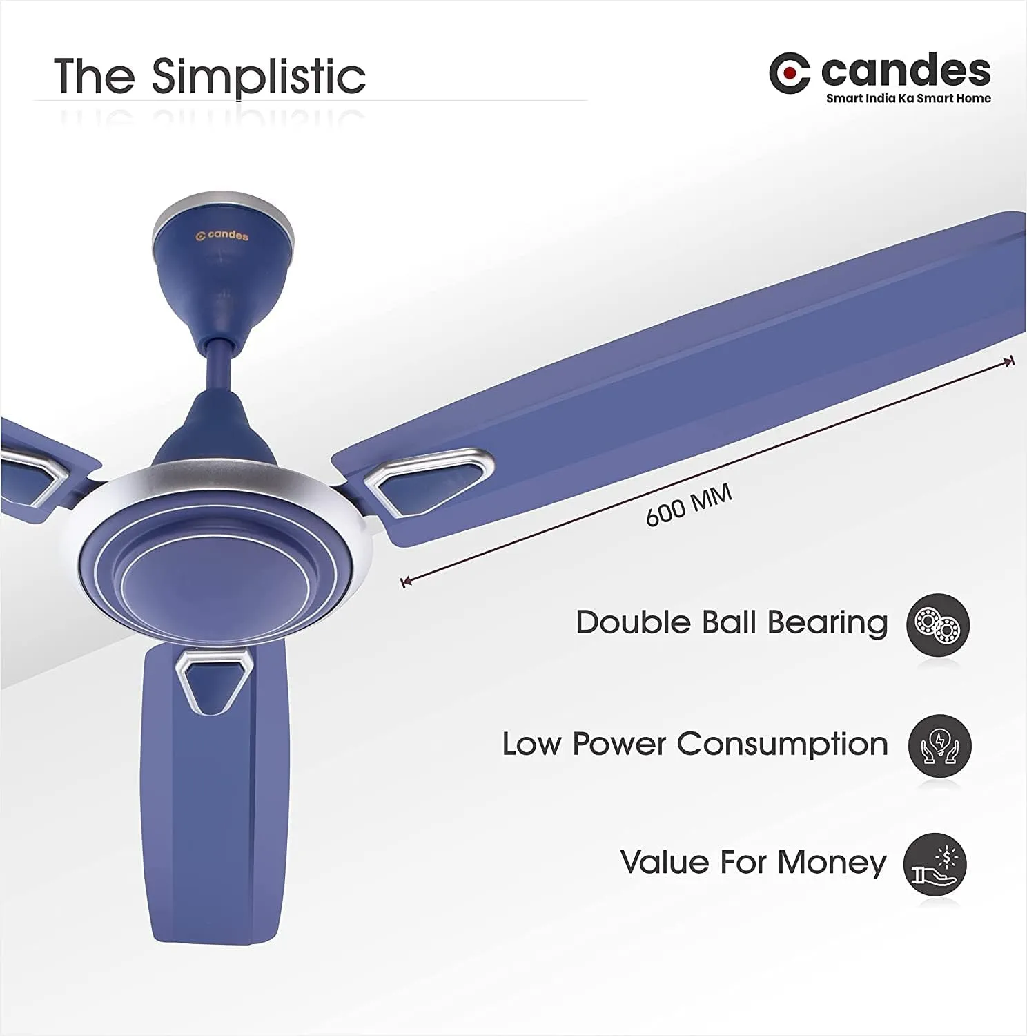 Candes Breeza Ceiling Fans for Home 1200mm / 48 inch | BEE 3 Star Rated, High Air Delivery, Noiseless & Energy Efficient | 1 1 Years Warranty | Silver Blue, Pack of 2