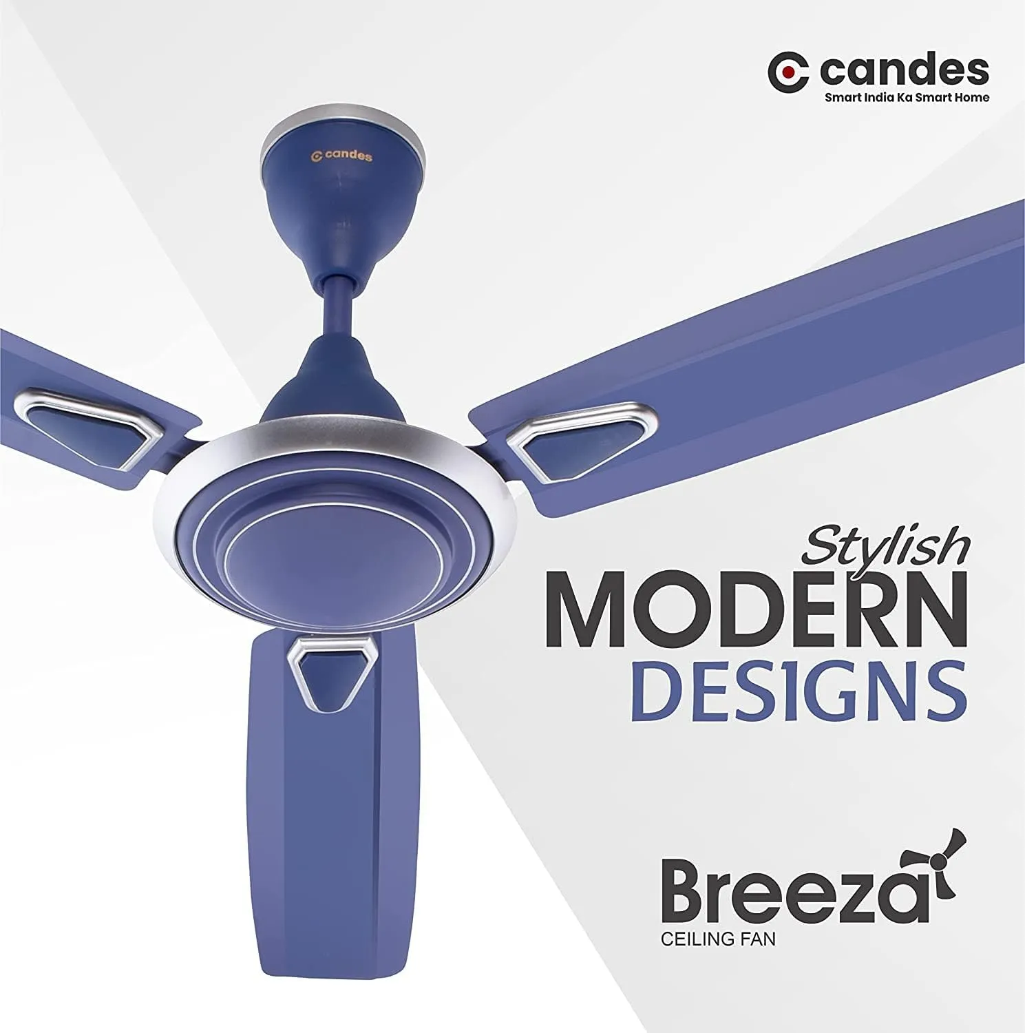 Candes Breeza Ceiling Fans for Home 1200mm / 48 inch | BEE 3 Star Rated, High Air Delivery, Noiseless & Energy Efficient | 1 1 Years Warranty | Silver Blue, Pack of 2