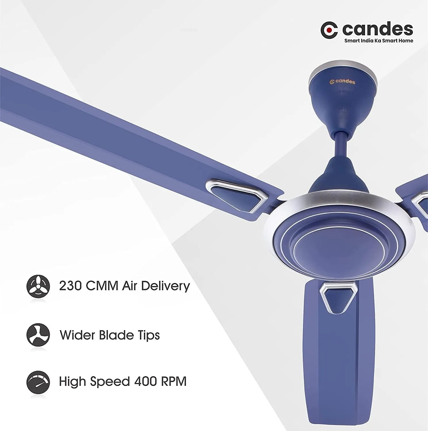 Candes Breeza Ceiling Fans for Home 1200mm / 48 inch | BEE 3 Star Rated, High Air Delivery, Noiseless & Energy Efficient | 1 1 Years Warranty | Silver Blue, Pack of 2