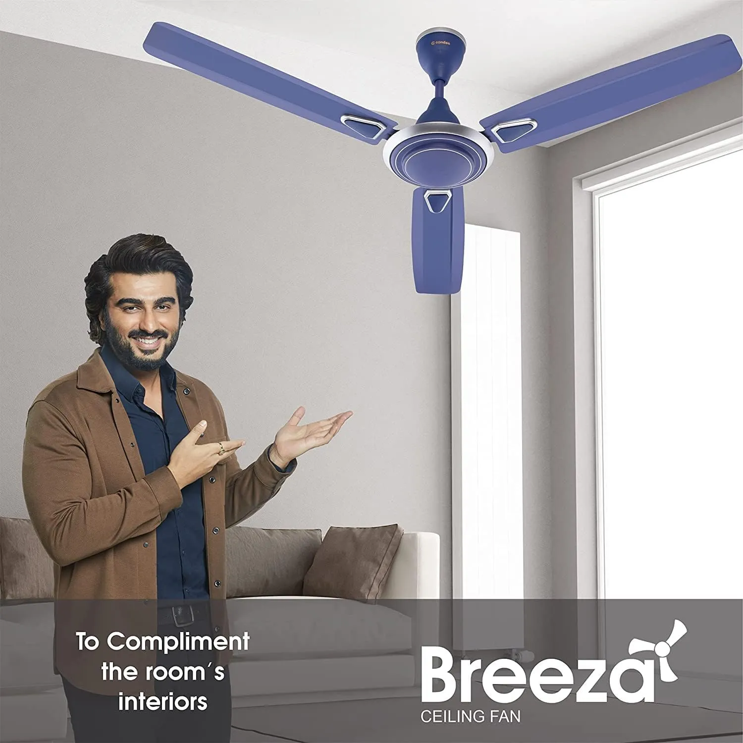 Candes Breeza Ceiling Fans for Home 1200mm / 48 inch | BEE 3 Star Rated, High Air Delivery, Noiseless & Energy Efficient | 1 1 Years Warranty | Silver Blue, Pack of 2