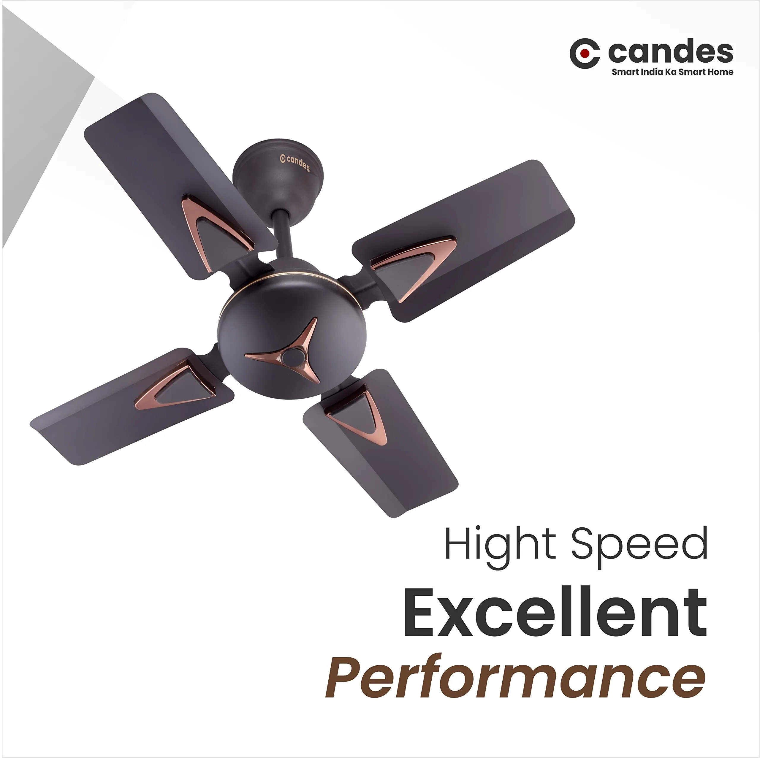 Candes Figo 600mm, High Speed Decorative Anti-Rust 405-RPM Ceiling Fan with 2 Yrs. Warranty (Coffee Brown) Pack of 2