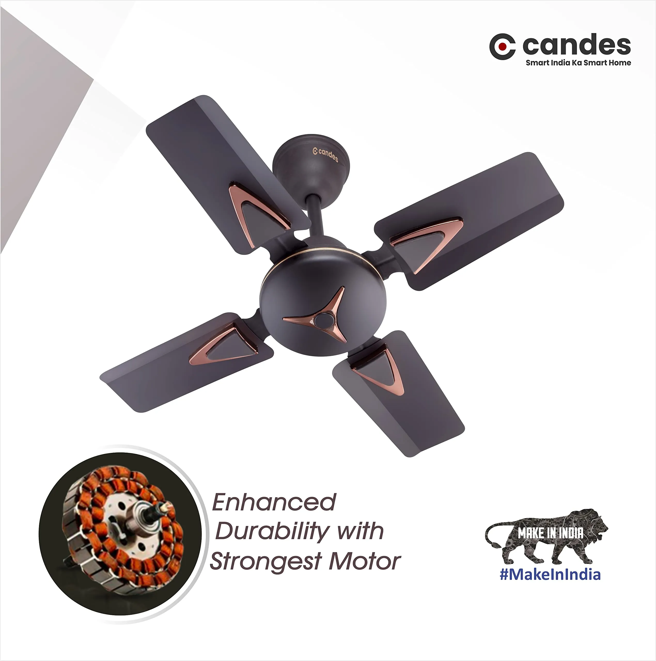 Candes Figo 600mm, High Speed Decorative Anti-Rust 405-RPM Ceiling Fan with 2 Yrs. Warranty (Coffee Brown) Pack of 2