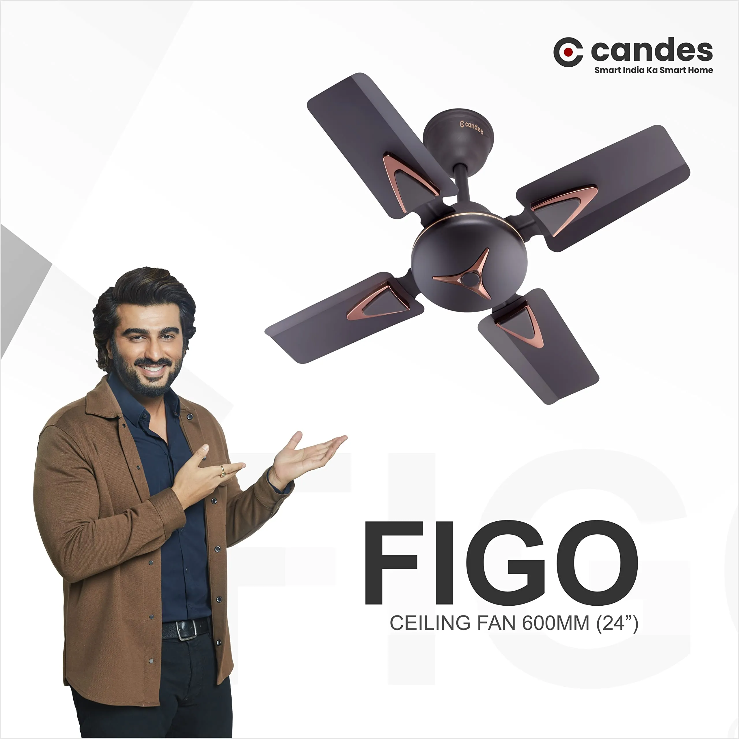 Candes Figo 600mm, High Speed Decorative Anti-Rust 405-RPM Ceiling Fan with 2 Yrs. Warranty (Coffee Brown) Pack of 2