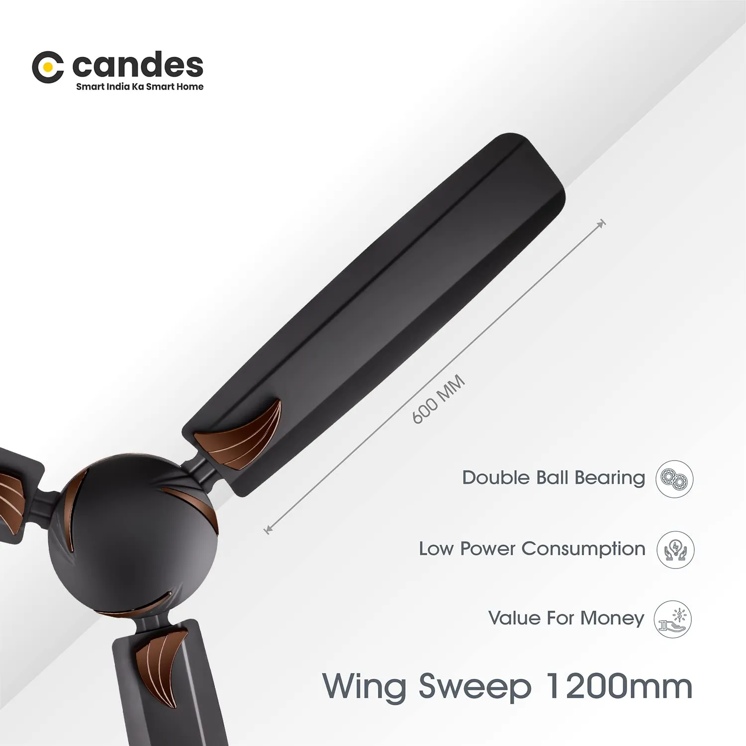 Candes Lynx High Speed Anti-dust Decorative 5 Star Rated Ceiling Fan 2 Yrs Warranty (1200MM, Coffee Brown)