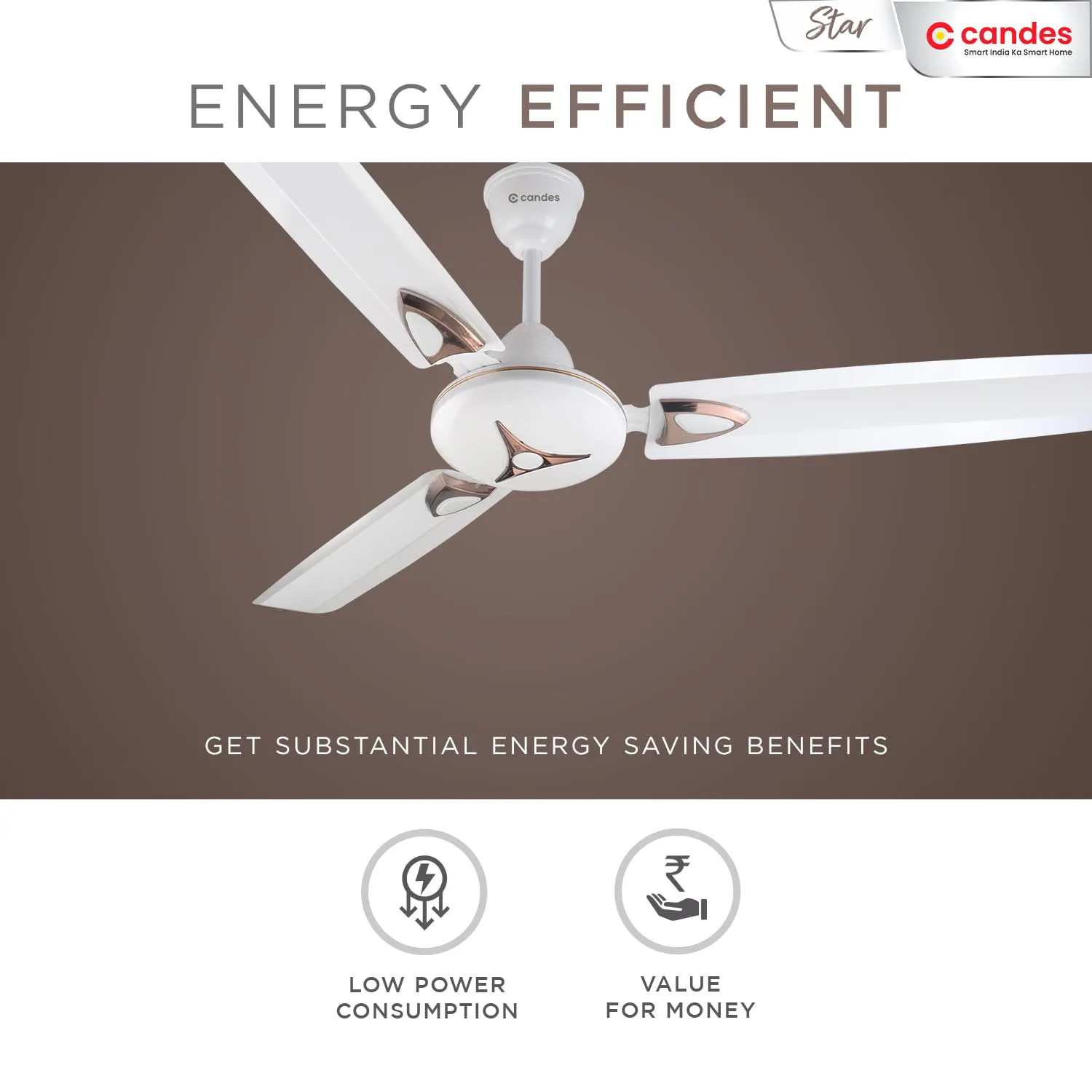 Candes Star Ceiling Fans for Home 1200mm / 48 inch | BEE 3 Star Rated, High Air Delivery, Noiseless & Energy Efficient | 1 1 Years Warranty | White, Pack of 2