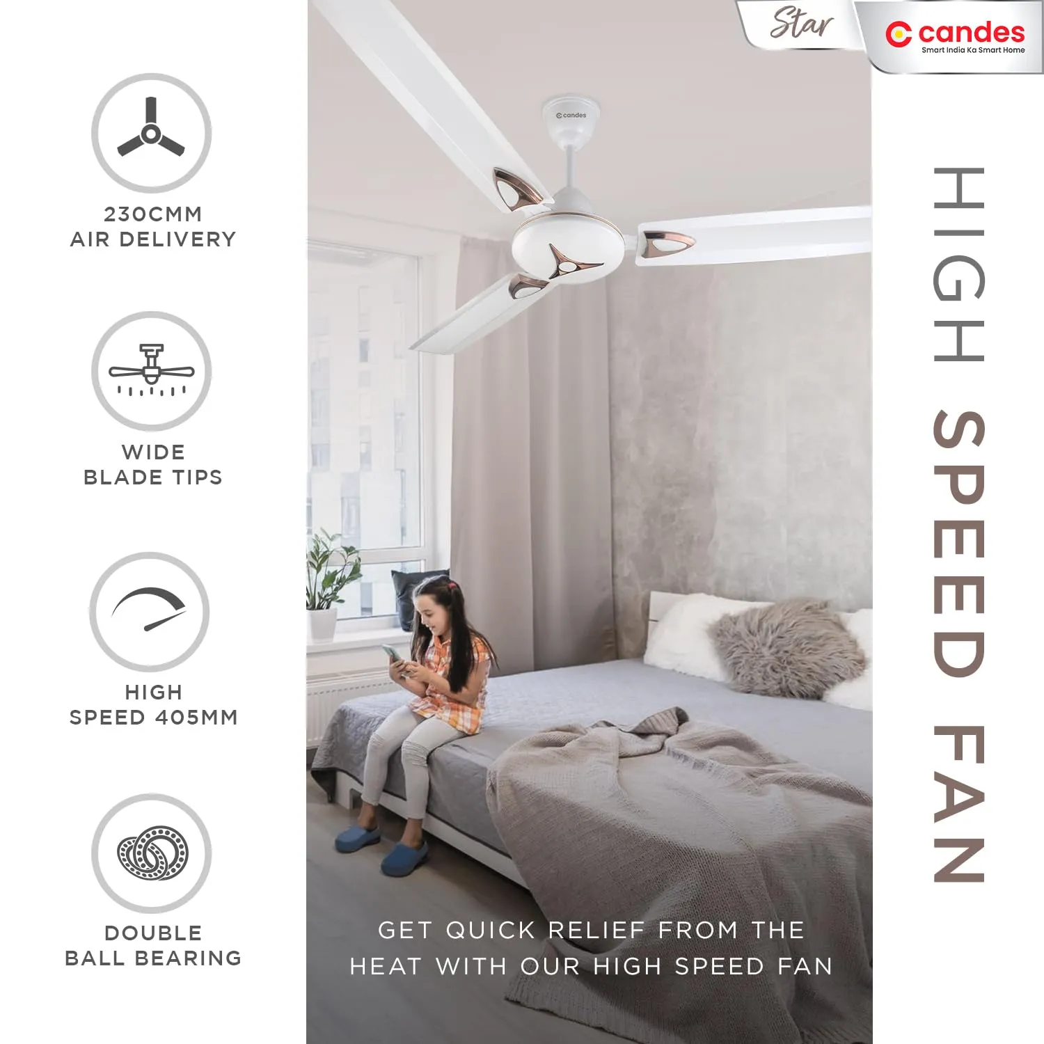 Candes Star Ceiling Fans for Home 1200mm / 48 inch | BEE 3 Star Rated, High Air Delivery, Noiseless & Energy Efficient | 1 1 Years Warranty | White, Pack of 2