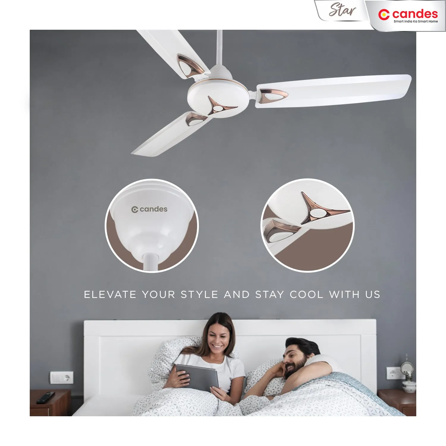 Candes Star Ceiling Fans for Home 1200mm / 48 inch | BEE 3 Star Rated, High Air Delivery, Noiseless & Energy Efficient | 1 1 Years Warranty | White, Pack of 2