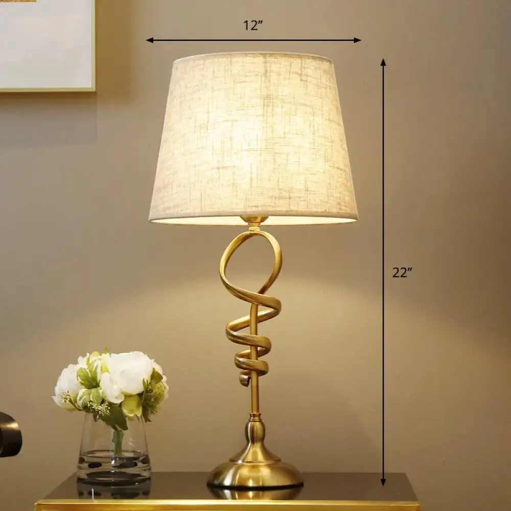 Classic Spiral Metallic Nightstand Lamp with Pleated Fabric Shade - 1 Head Table Lighting