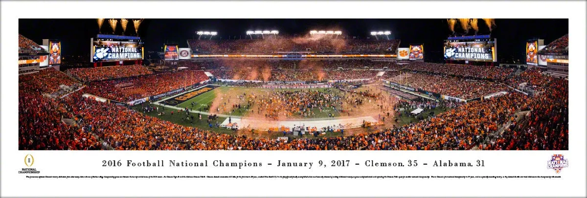 Clemson Tigers 2016 NCAA Football National Champions Panoramic Poster Print - Blakeway