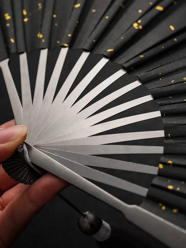 Cloud Titanium Folding Fan – Exquisite All-Titanium Alloy Kung Fu Tai Chi Fan for Self-Defense and Ancient Style Mastery