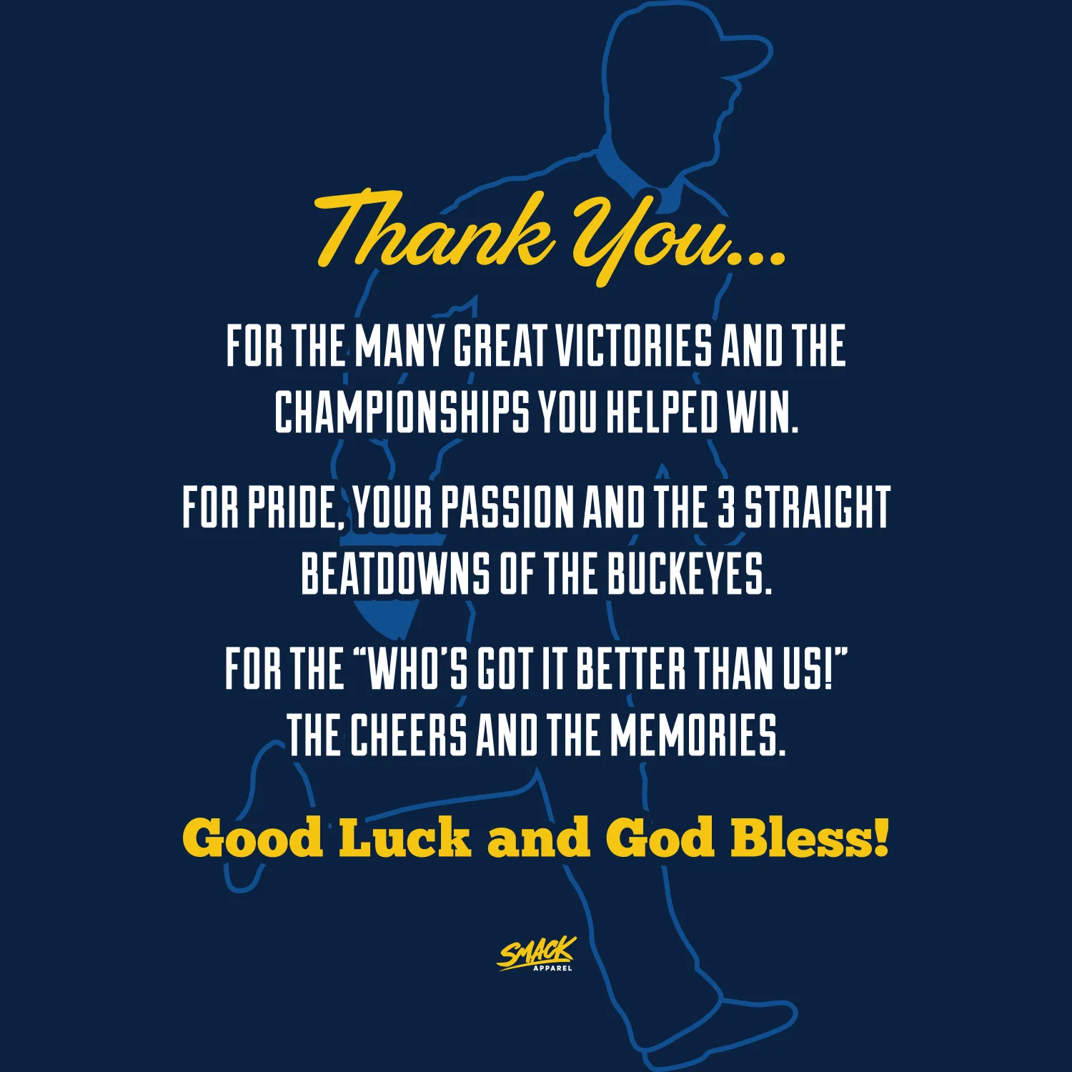 Coach Harbaugh - Thank You T-Shirt for Michigan College Fans (SM-5XL)