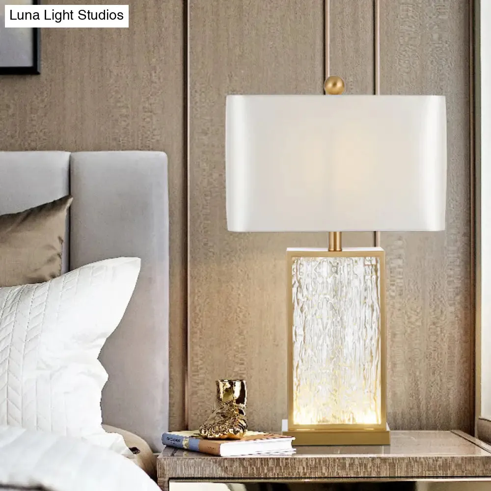 Contemporary Colored Glaze Table Lamp - White Fabric Nightstand Light