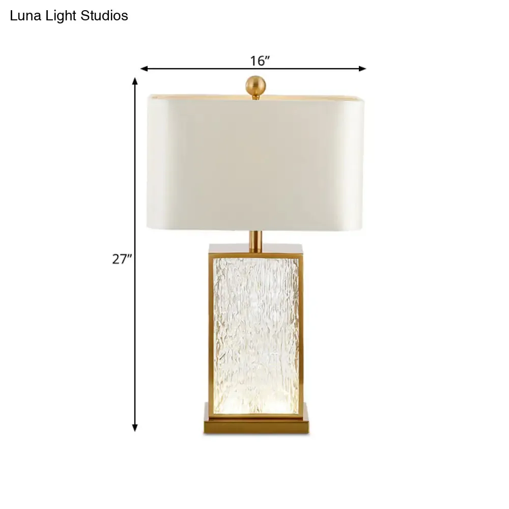 Contemporary Colored Glaze Table Lamp - White Fabric Nightstand Light