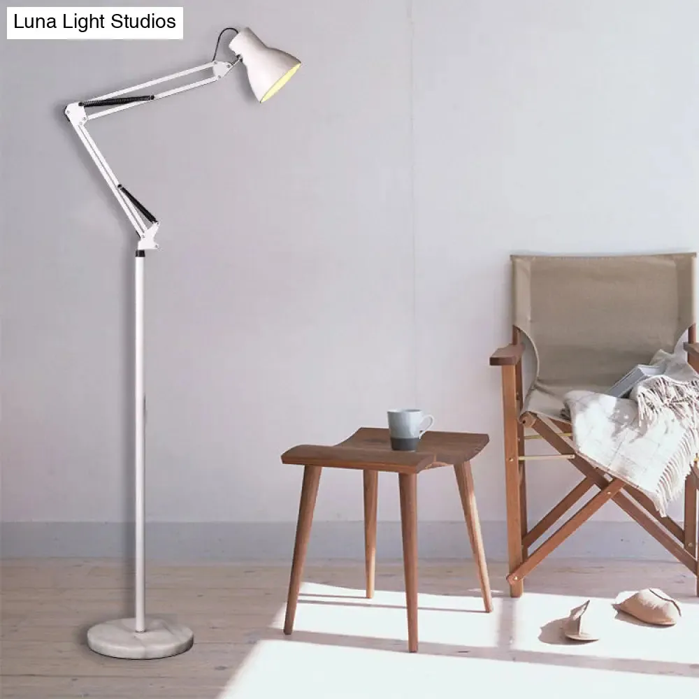 Contemporary Dome Shade Floor Lamp with Metallic Stand - Black/White - 1 Light - Living Room Task Lighting