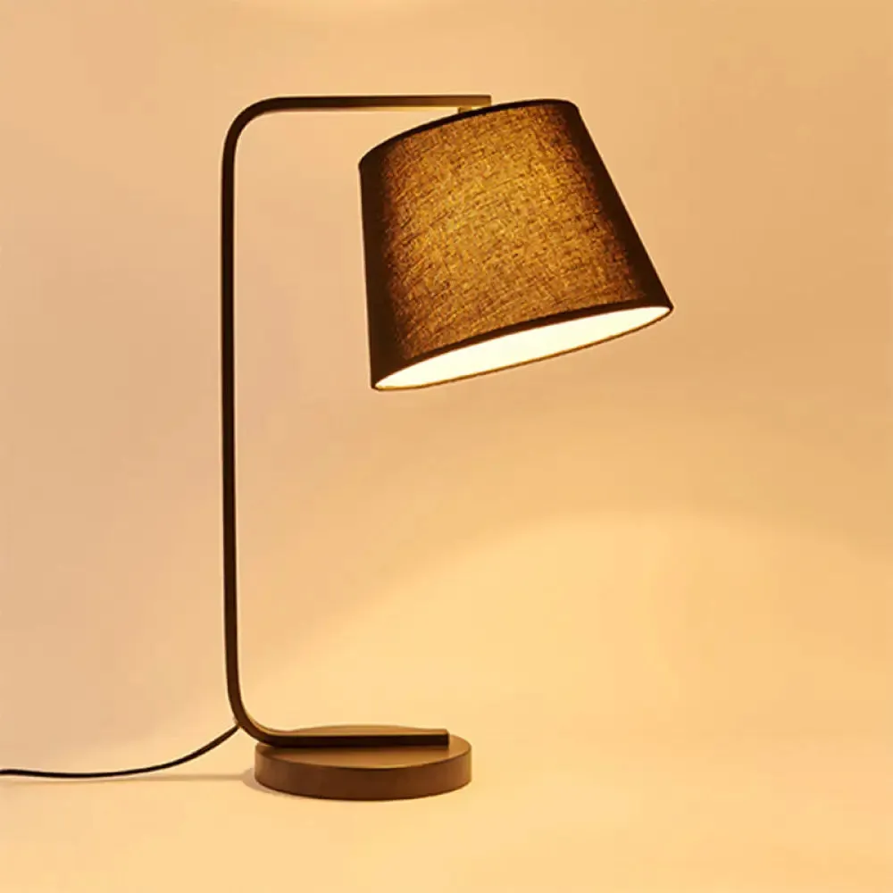 Contemporary LED Desk Lamp - Fabric Tapered Reading Book Light in White/Black with Metal Base