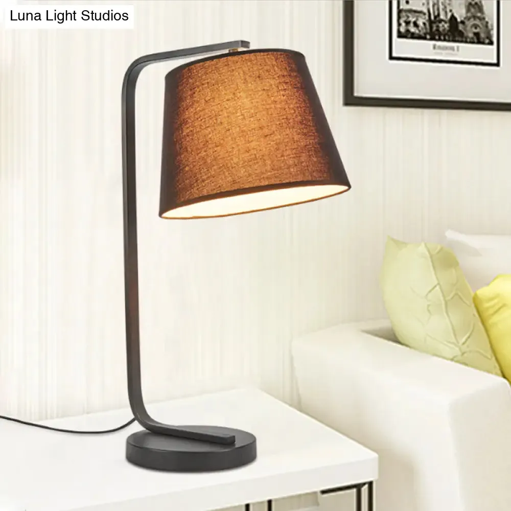 Contemporary LED Desk Lamp - Fabric Tapered Reading Book Light in White/Black with Metal Base