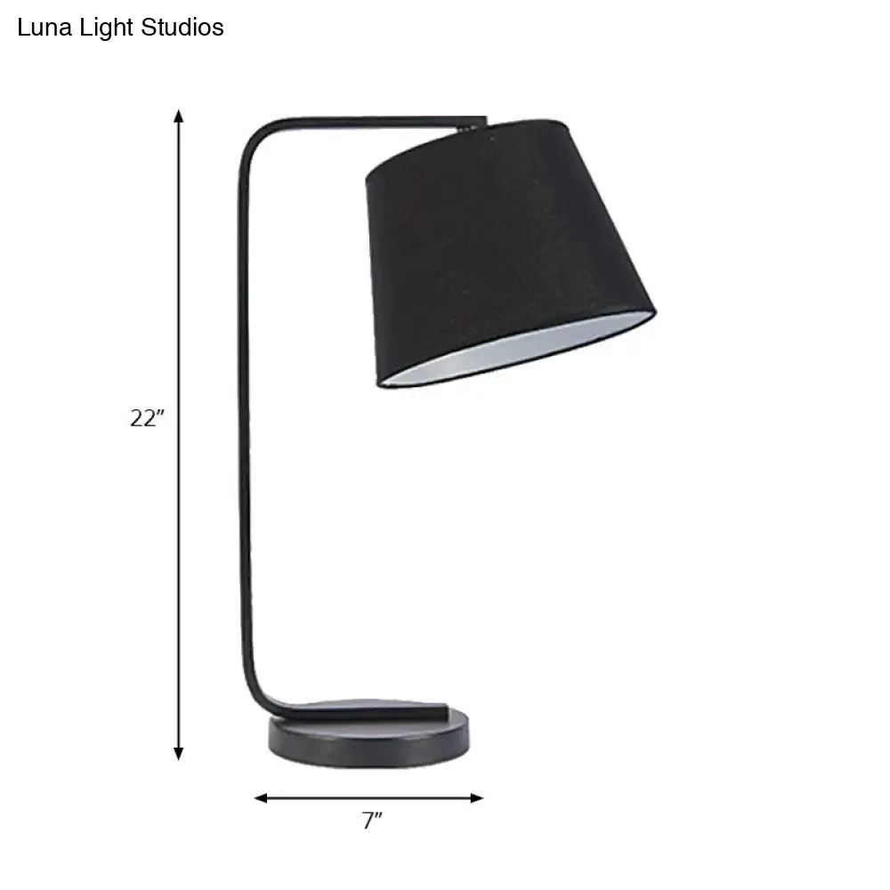 Contemporary LED Desk Lamp - Fabric Tapered Reading Book Light in White/Black with Metal Base