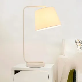 Contemporary LED Desk Lamp - Fabric Tapered Reading Book Light in White/Black with Metal Base