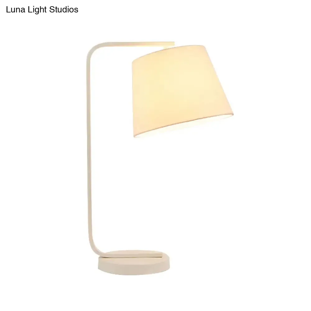 Contemporary LED Desk Lamp - Fabric Tapered Reading Book Light in White/Black with Metal Base