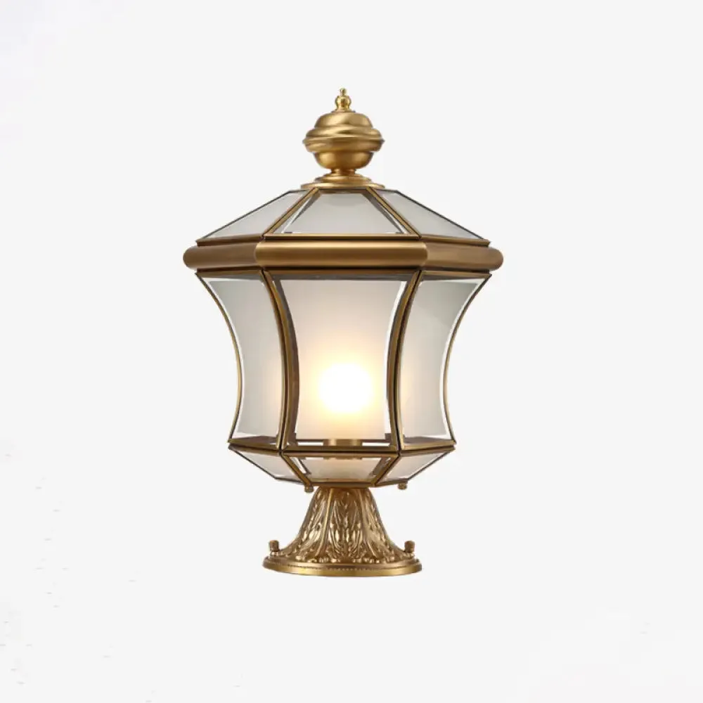 Curved Bronze Lantern Post Light with Minimalistic Design, 3-Bulb Frosted Glass – Ideal for Landscape Lighting