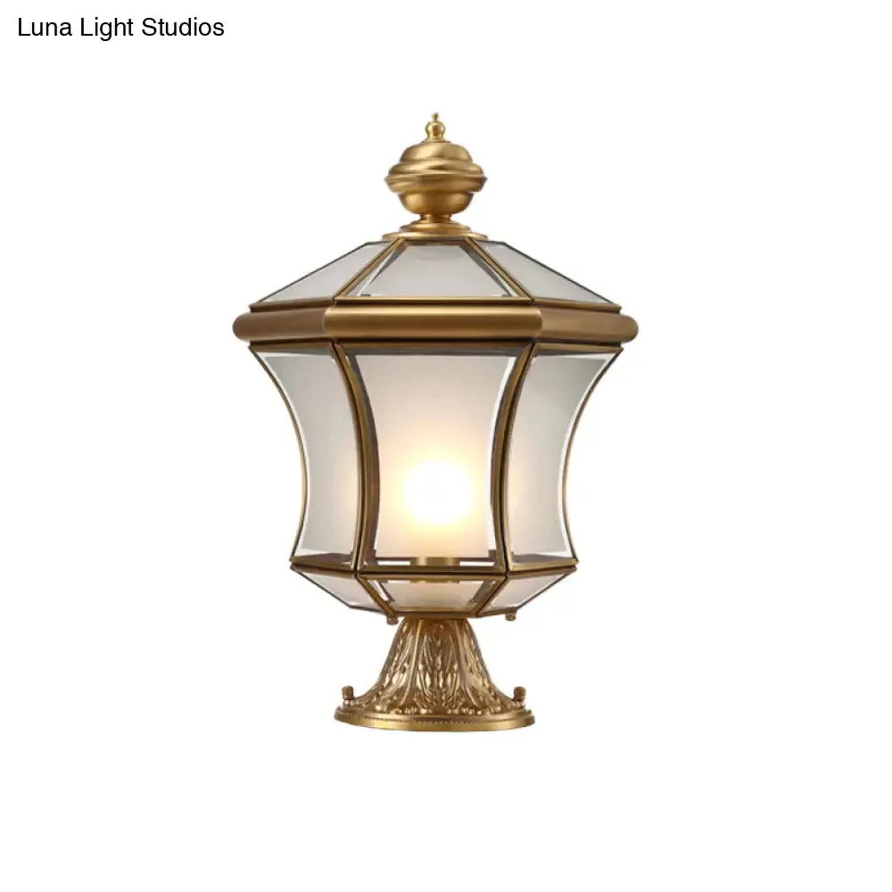 Curved Bronze Lantern Post Light with Minimalistic Design, 3-Bulb Frosted Glass – Ideal for Landscape Lighting