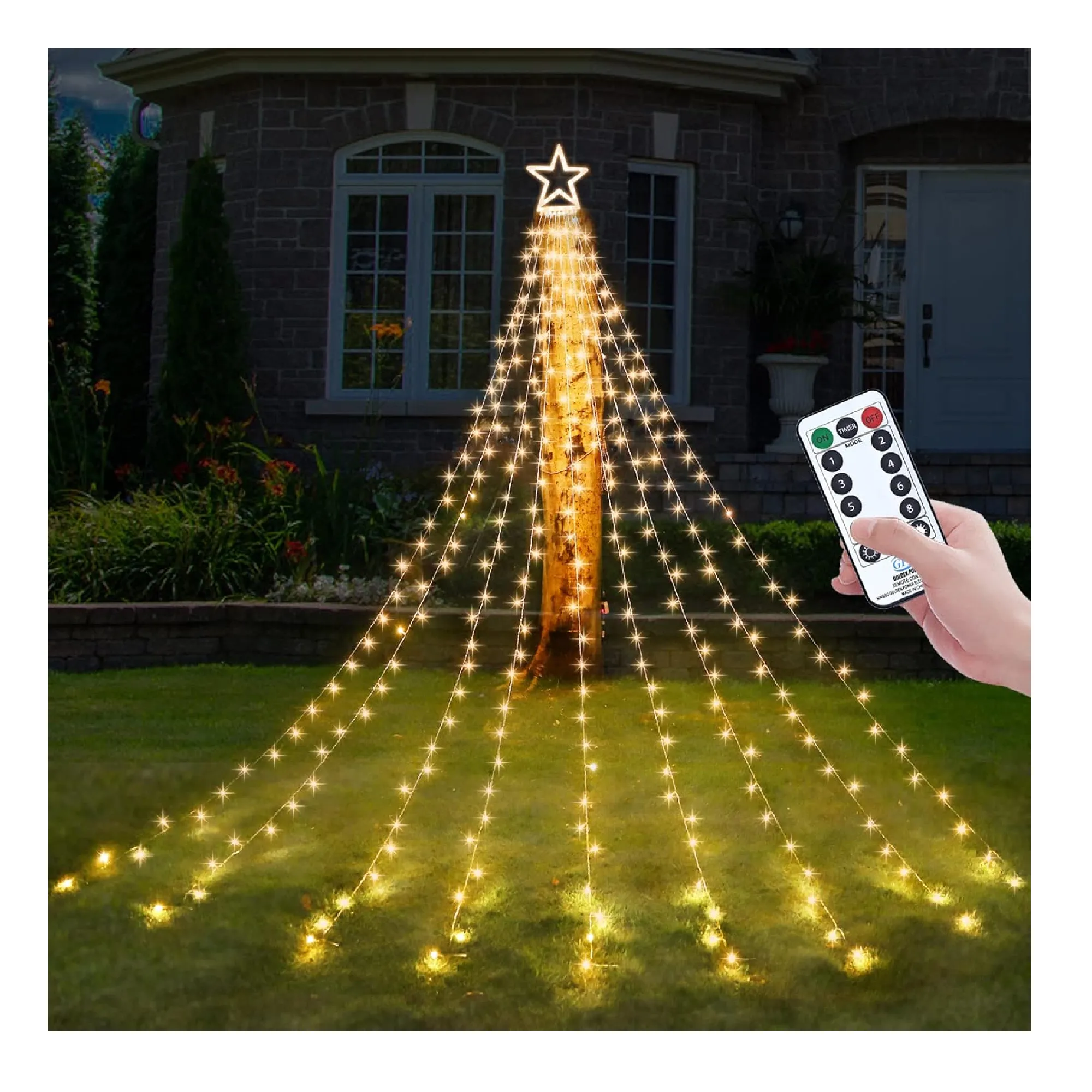 Decute Christmas Decorations Outdoor String Lights 8 Modes and Timer with Remote, Waterproof 320 LED Christmas Tree Lights Star Lights for Yard Garden Backyard Wedding Holiday Decor Warm White