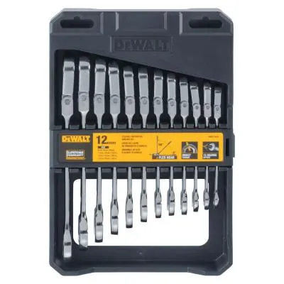 DeWalt® 12 Piece Flex Head Ratcheting Wrench Sets, 8 to 19 mm, DWMT19229