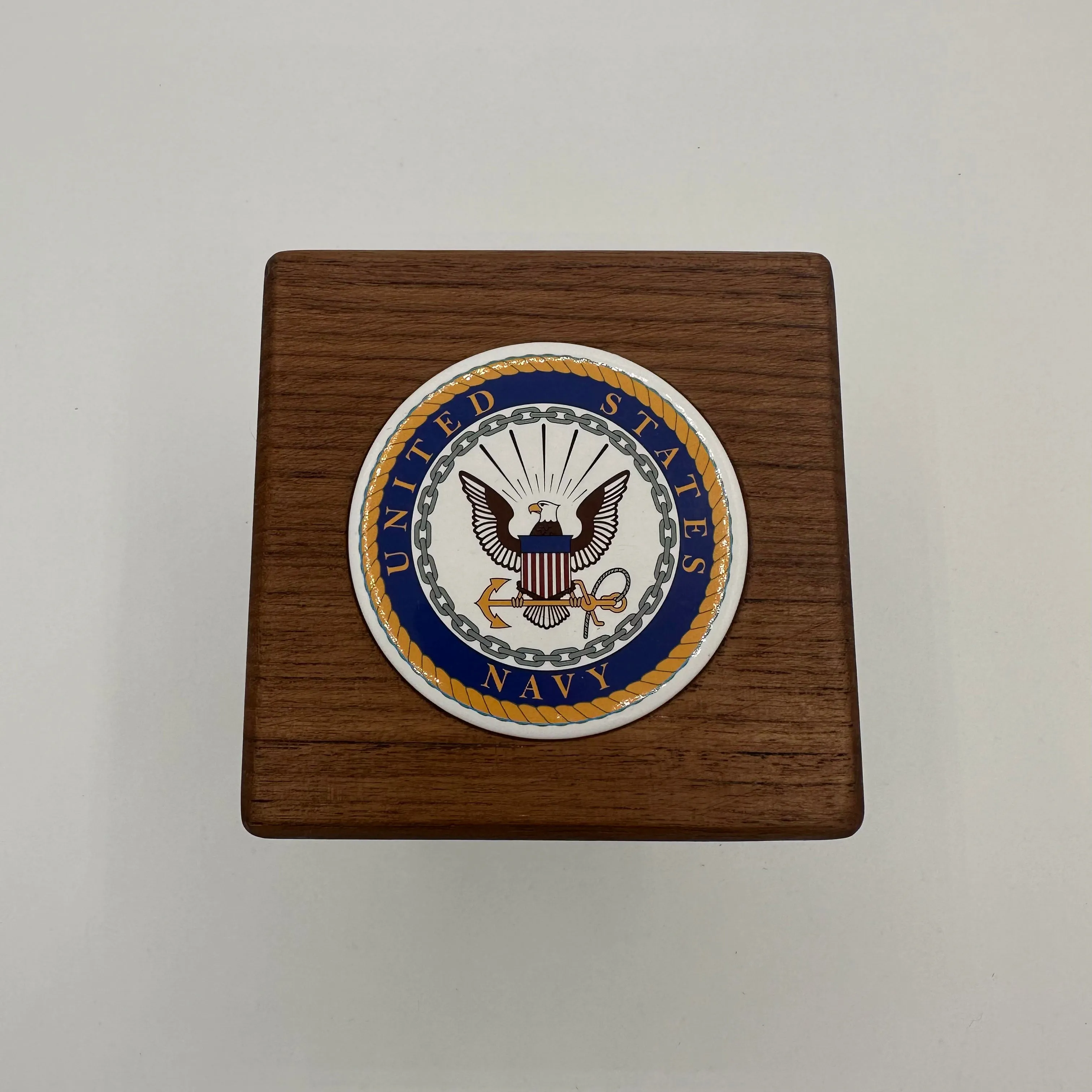 Display Teak with navy emblem