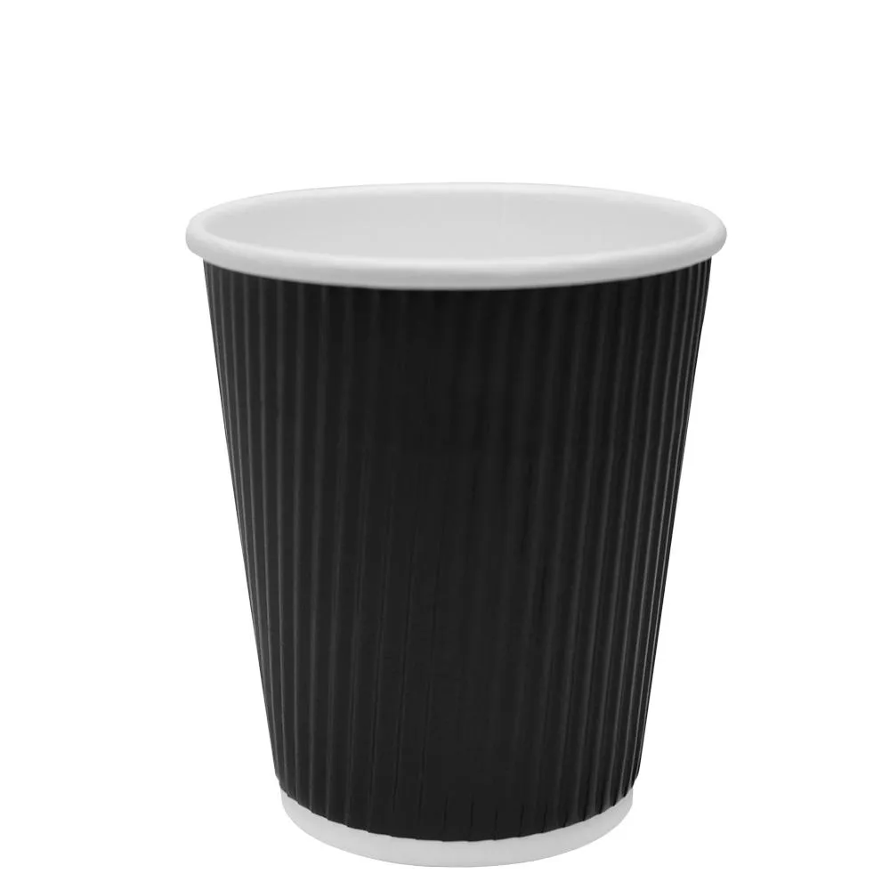 Disposable Coffee Cups - 8oz Ripple Paper Hot Cups - Black (80mm) - 500 ct