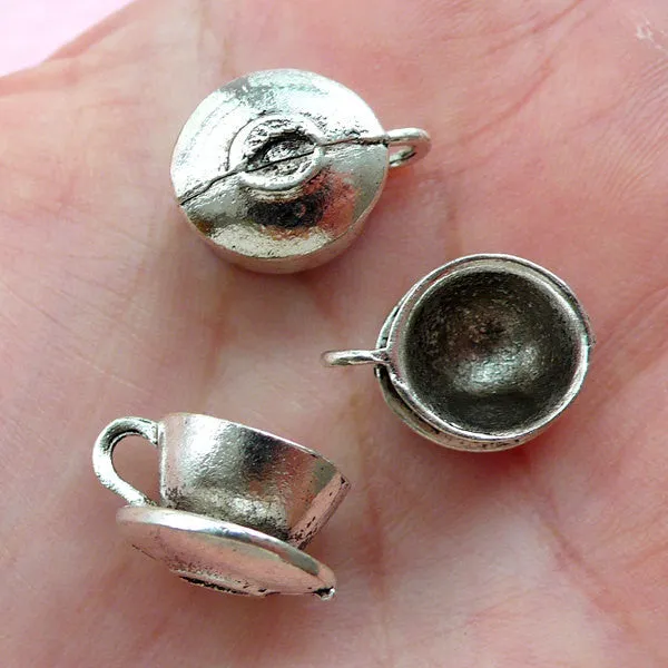 Dollhouse Coffee Cup Charms 3D Miniature Cup Charm (3pcs / 16mm x 9mm / Tibetan Silver) Kitsch Whimsical Miniature Sweets Jewellery CHM1605