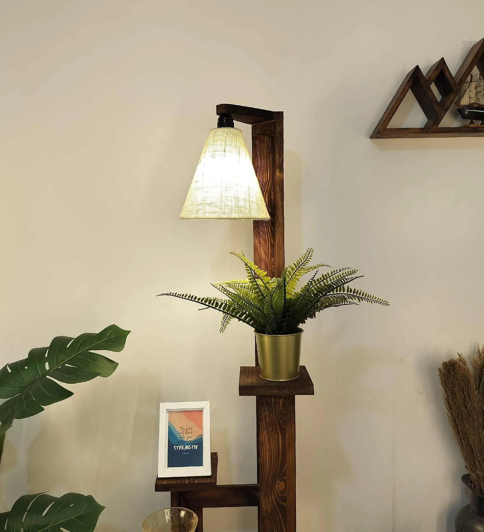 Dorian Wooden Floor Lamp with Brown Base and Jute Fabric Lampshade