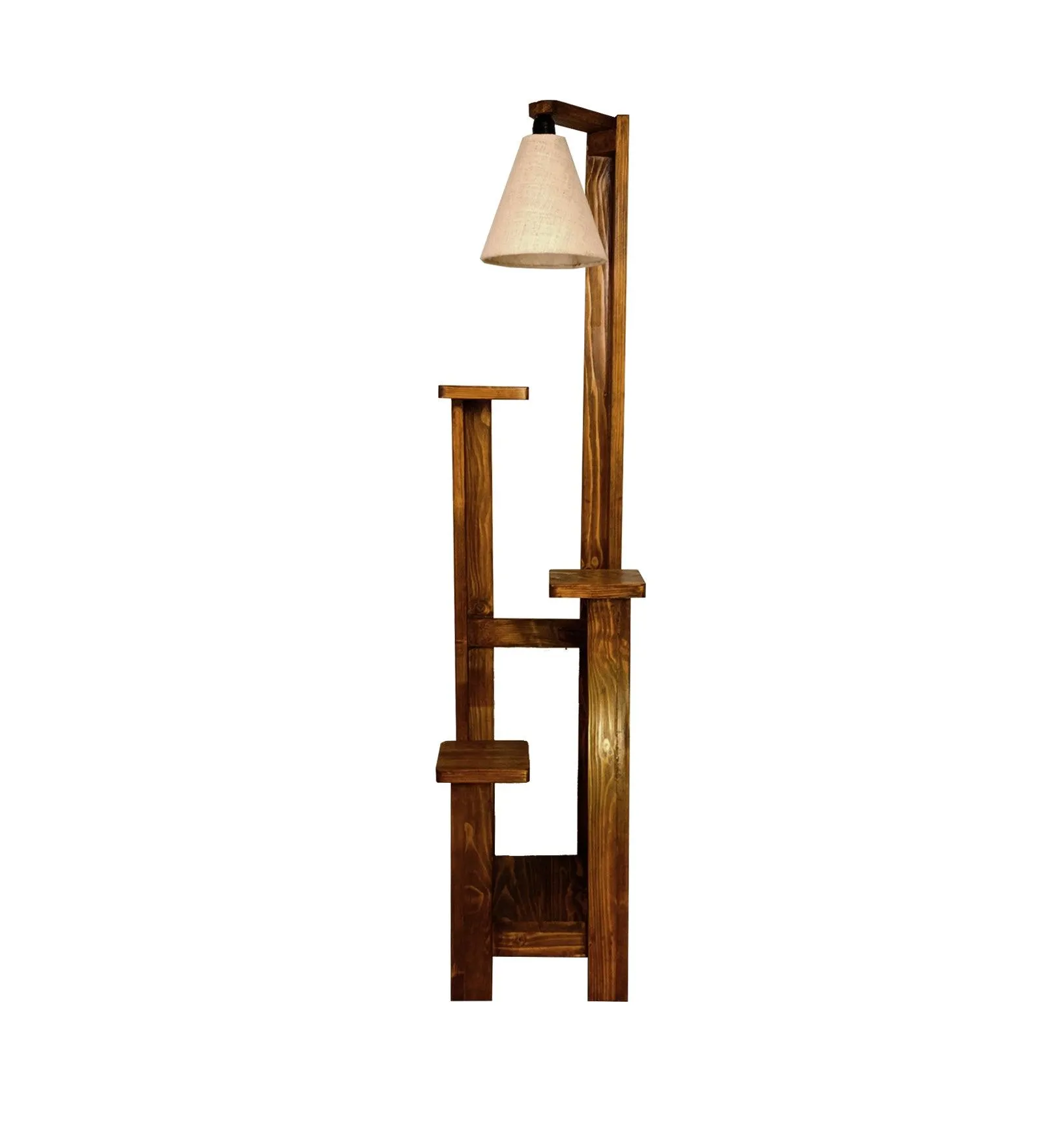 Dorian Wooden Floor Lamp with Brown Base and Jute Fabric Lampshade