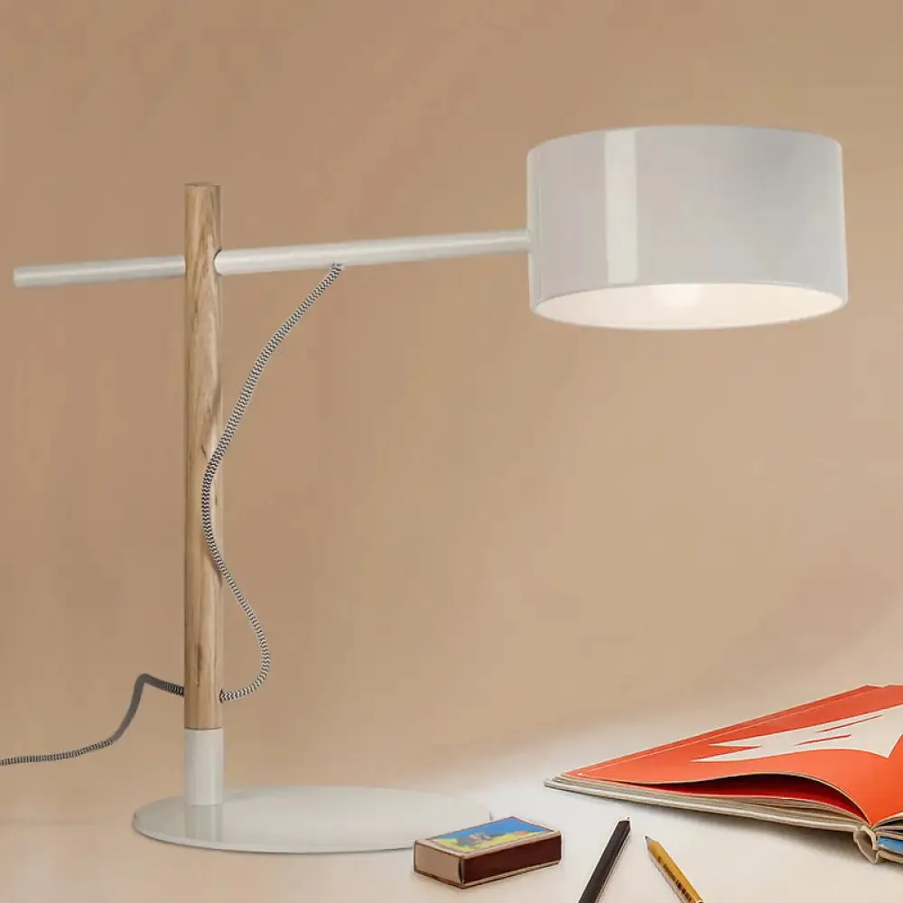 Drum Shade Desk Lamp - Contemporary Steel 1 Light - Red/White Reading Light for Study Room