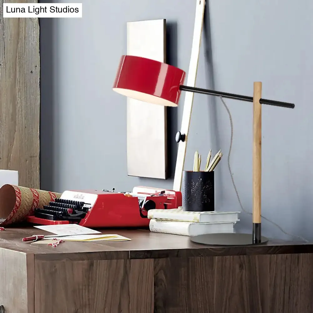 Drum Shade Desk Lamp - Contemporary Steel 1 Light - Red/White Reading Light for Study Room