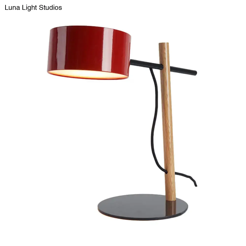 Drum Shade Desk Lamp - Contemporary Steel 1 Light - Red/White Reading Light for Study Room