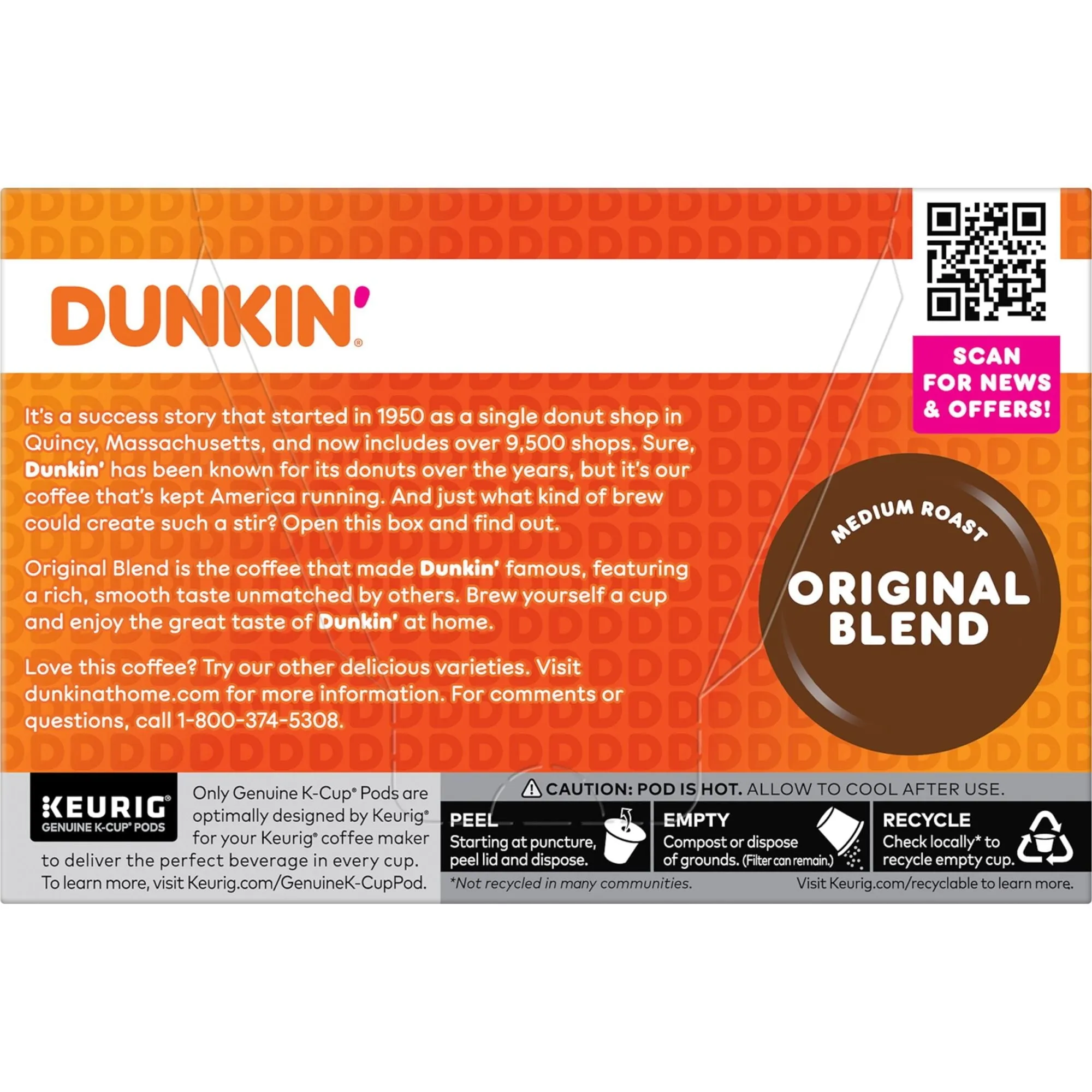 Dunkin' Original Blend Coffee, Medium Roast, Keurig K-Cup Pods, 10 Count Box