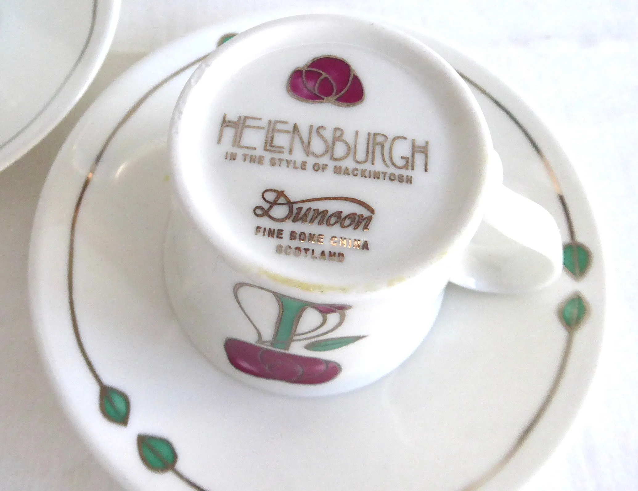 Dunoon 2 Arts And Crafts Espresso Cups And Saucers Bone China Demi Helensburgh