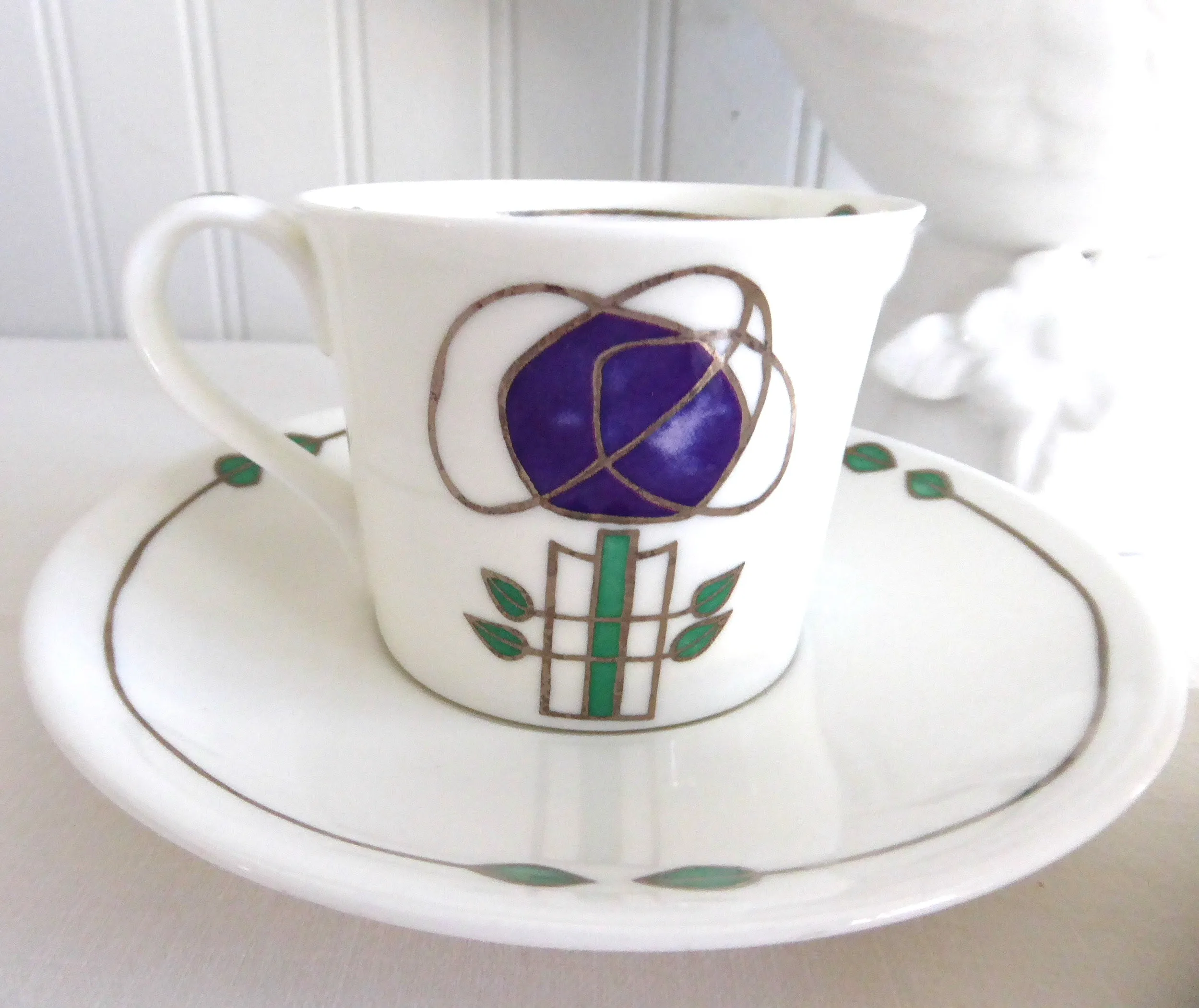 Dunoon 2 Arts And Crafts Espresso Cups And Saucers Bone China Demi Helensburgh