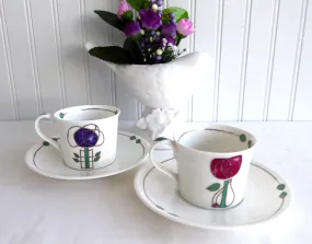 Dunoon 2 Arts And Crafts Espresso Cups And Saucers Bone China Demi Helensburgh