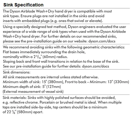 DYSON® Airblade™ TAP AB11 WALL **DISCONTINUED** Replaced by the WASH DRY WD06 Wall (SKU #247669-01 / 247915-01)