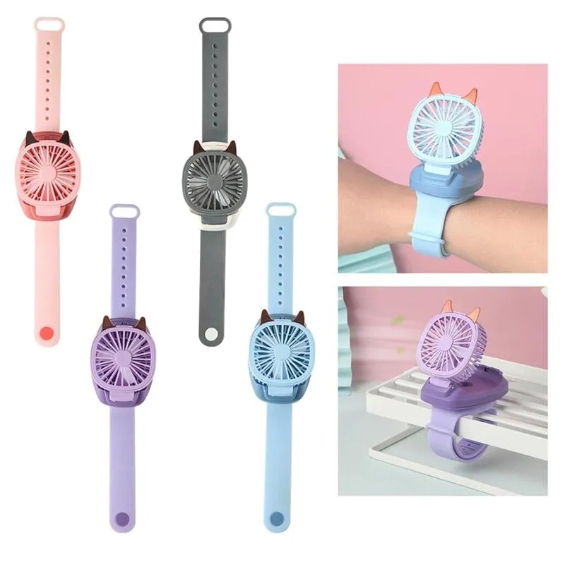 Electric Handheld Mini Watch Ventilator LED Light USB Fan