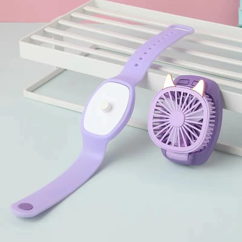 Electric Handheld Mini Watch Ventilator LED Light USB Fan