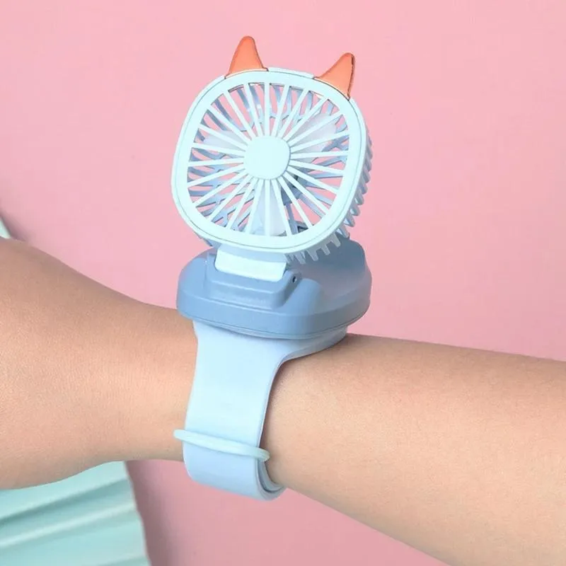 Electric Handheld Mini Watch Ventilator LED Light USB Fan