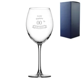 Engraved  Enoteca Wine Glass Happy 20,30,40,50...Birthday Banner, Gift Boxed