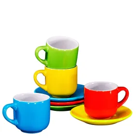 Espresso Cups with Saucers by Bruntmor - 4 ounce - Multi-Color, Chip Resistant, Stackable