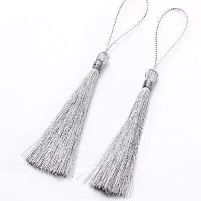 Fabric Fan Tassels x 4 pcs - Metallic Silver