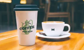 Free Coffee Mug and Cappuccino Coffee Cup Mockup