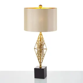 Geometric Base Gold Drum Study Light: Traditional Fabric Task Lighting for Bedroom