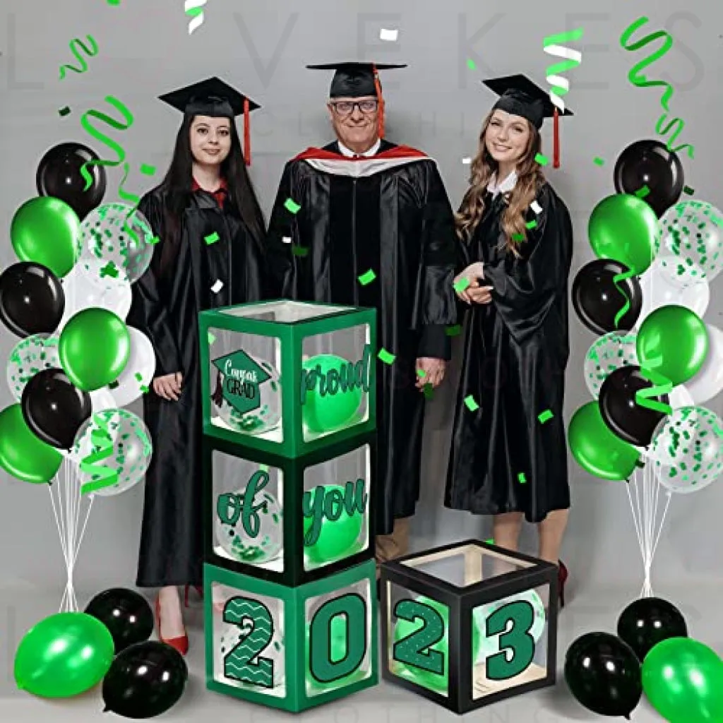 Graduation Box Decorations with Balloon and LED Light Strings Congrats 2023 Grad Party Supplies Proud of You Balloon Boxes for Class of 2023 School College Party Decor, 44 Pieces (Green)